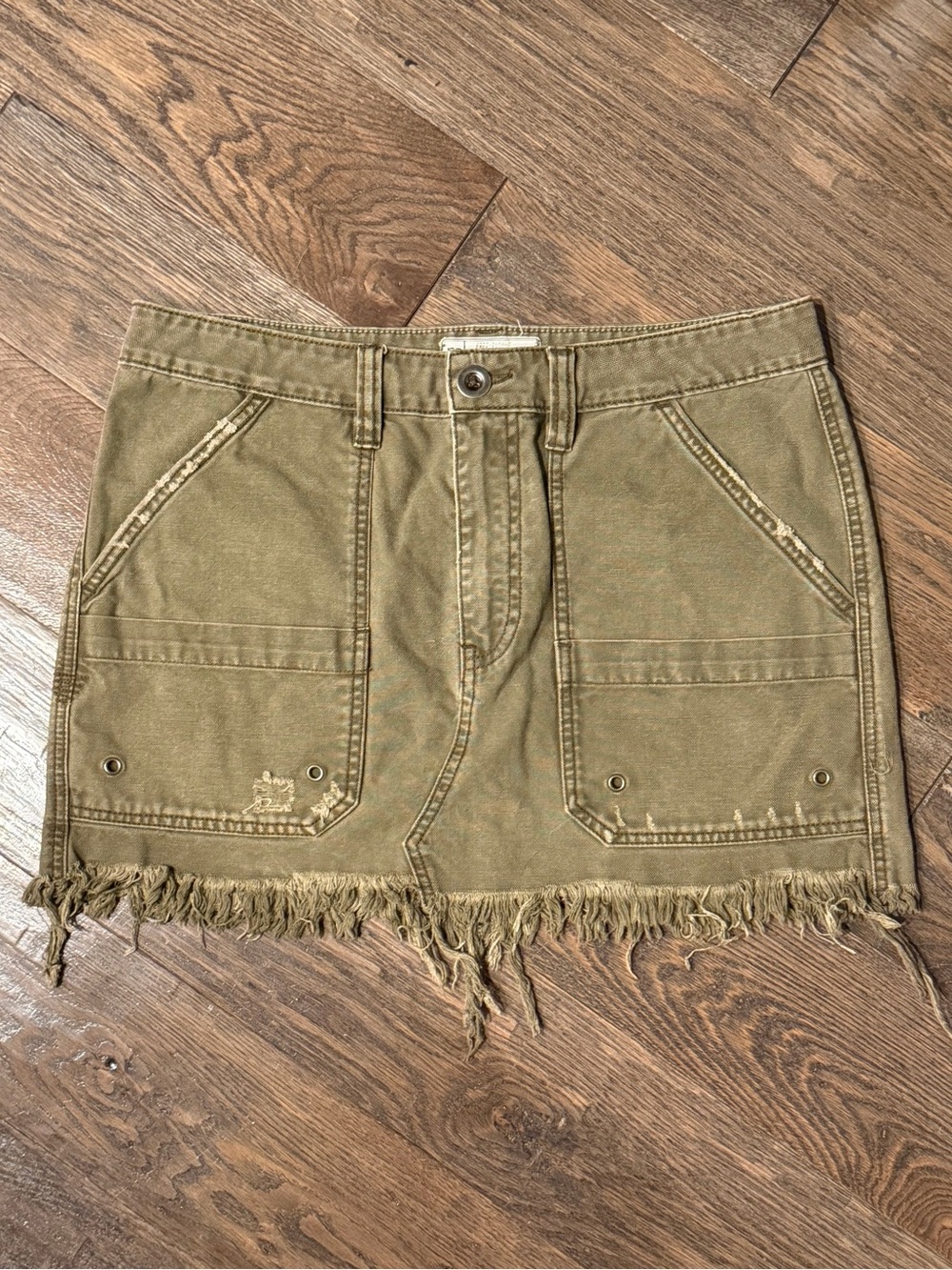 Free People Olive Green Frayed Utility Mini Skirt
